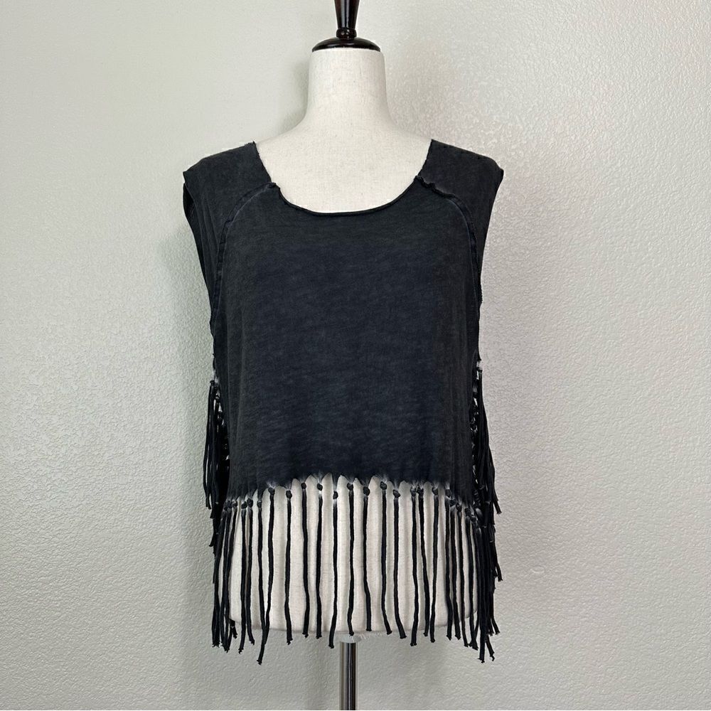 Urban Outfitters Ecote Boho Gray Mineral Wash Fringe Crop Top, Size XS